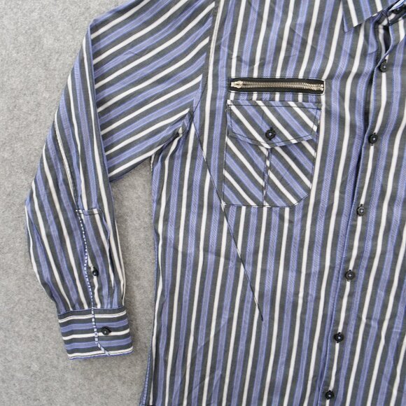 7 Diamonds Shirt Mens Large Blue Button Up Long Sleeve Striped Pockets - Picture 7 of 13